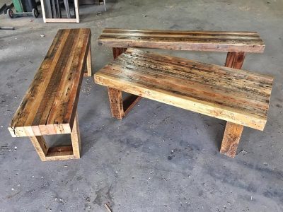 Custom Reclaimed Wall Studs Willie Bench and Coffee Table Set