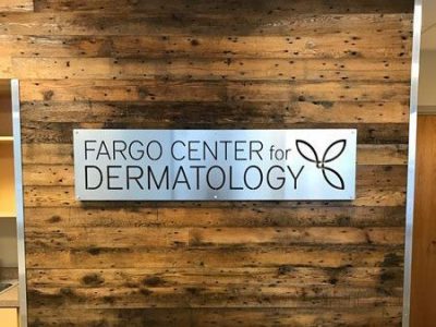 Fargo Center for Dermatology Custom Aluminum Signage and Reclaimed Wall Paneling 2