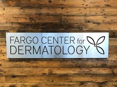 Laser Cut Aluminum Fargo Dermatology Logo Signage Detail