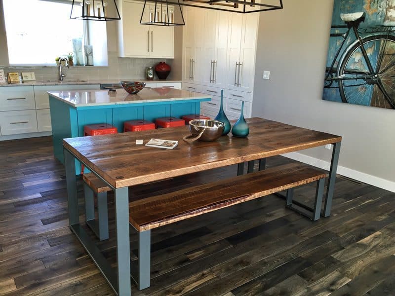 Boston - Custom Oak Dining Table with Gray Powder coated Steel Base - Unstained