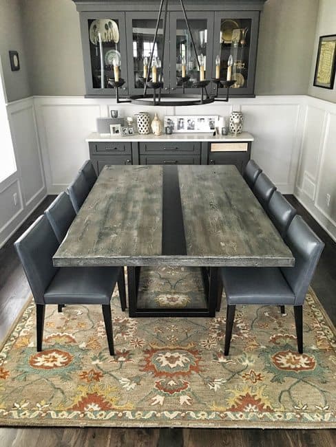 Custom - Weathered Wood Dining Table with Steel Base - Ebony Glaze Finish