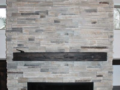 Grain Designs Reclaimed Timber Mantle with Dark Finish and Exposed Fasteners