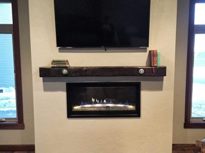 Reclaimed 6x6 Timber Mantel with Exposed Hardware - Ebony Stain