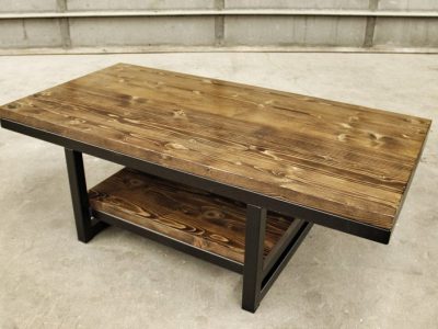 Custom Metal and Wood Coffee Table with Shelf