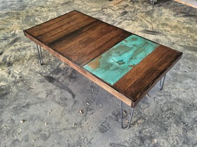 Helen Hairpin Reclaimed Wood and Copper Coffee Table