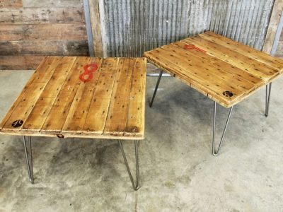 Reclaimed Granary Door Retrofitted Hairpin End Table