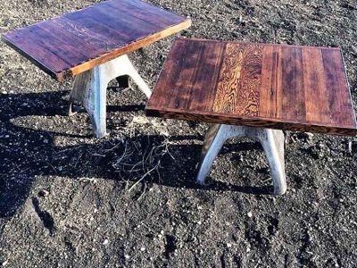 Reclaimed Wood and Bell Stand End Tables