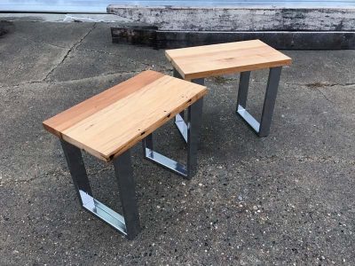 Reclaimed Wood and Chrome Coffee Side Tables