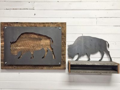 Reclaimed Wood and Metal Bison Buffalo Wall Art