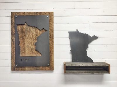 Reclaimed Wood and Metal Minnesota State Sign Portrait