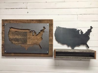 Reclaimed Wood and Metal United States Wall Art