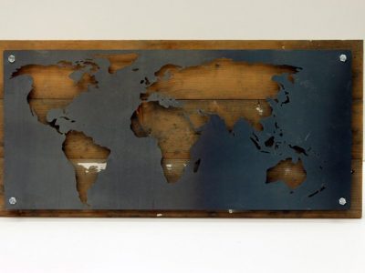 Reclaimed Wood and Metal World Map Wall Hanging Decor
