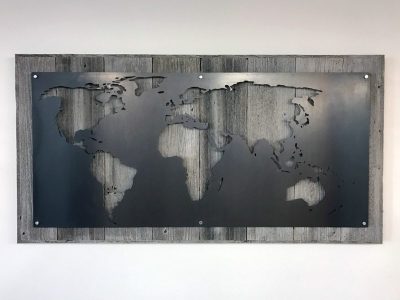 Reclaimed Wood and Steel World Map