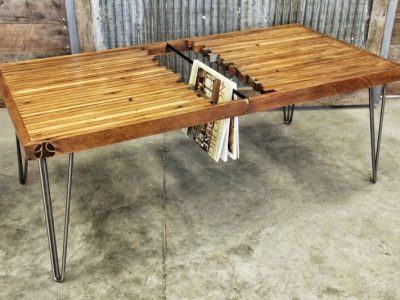 Wood Magazine Rack Hairpin Coffee Table