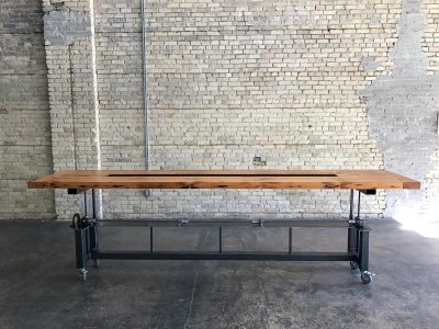 Reclaimed Wood Crank Table Adjustable Height