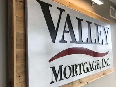 Valley Mortgage Fargo ND Reclaimed Wood and Alumnium Powedercoat Fargo Business Signage