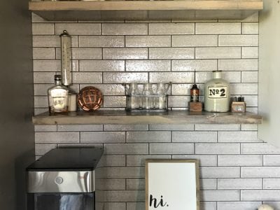 Custom Reclaimed Wood Floating Kitchen Shelves Grey Wash Farmhouse
