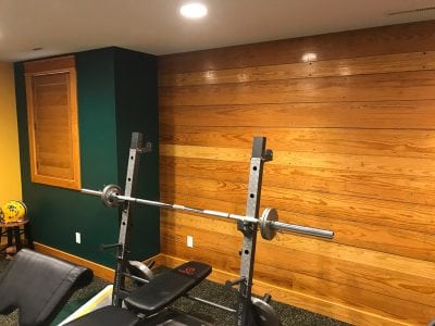 Reclaimed BSA Bison Sports Arena Bleacher Wall Paneling Home Gym Feature Wall