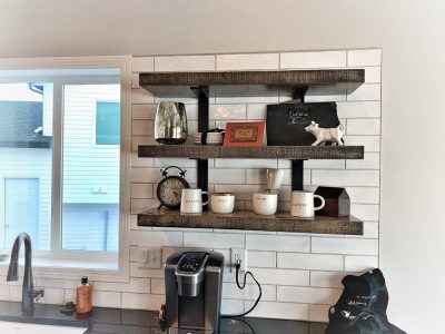Custom Kitchen Floating Shelves Thomsen Homes Feature Wall