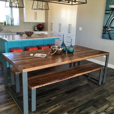 18 Custom - Oak Dining Table with Gray Powder coated Steel Base - Unstained