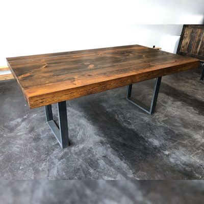 2 Boston - Reclaimed Wood Pedestal Kitchen Table with Industrial Metal Base
