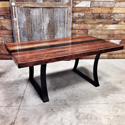 23 Custom - Rolled Steel Reclaimed Wood Dining Table with Metal Accents - Dark Walnut Stain