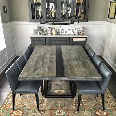 27 Custom - Weathered Wood Dining Table with Steel Base - Ebony Glaze Finish