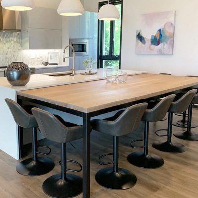 34 Ellie - Modern White Oak Dining Table with Flat Black Parsons Style Table Base