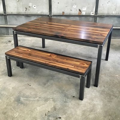 39 Ellie - Reclaimed Wood Parsons Style Table with Floating Top and Raw Welded Steel Base