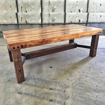 47 Frederick + Custom Reclaimed Wood Dining Table Table with Steel and Suspended Timber - Light Walnut