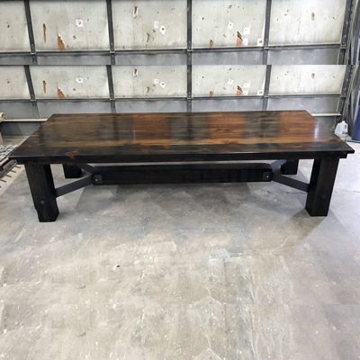 48 Frederick + Dark Reclaimed Wood Dining Table with Floating Timber - Dark Walnut Stain