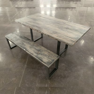 4Boston - Rustic Grey Wood Dining Table with Black Metal Base - Ebony Glaze
